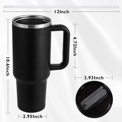 40 Oz Black Tumbler with Handle & Straw | Leak-Proof | GiftGlow