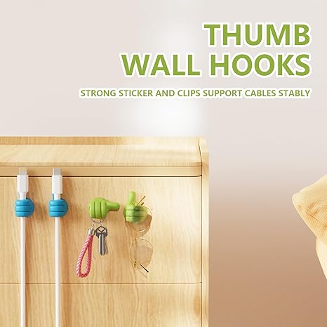 Colorful Thumb Wall Hooks 20 Pack Cute Cable Clips