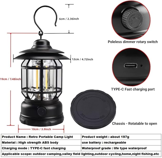 Vintage LED Camping Rechargeable Lantern