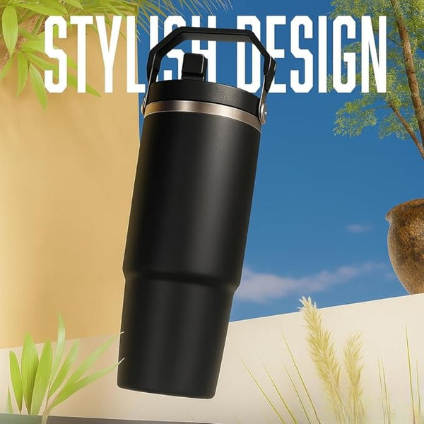 890 ml Double-Wall Travel Mug with Handle & Straw | GiftGlow