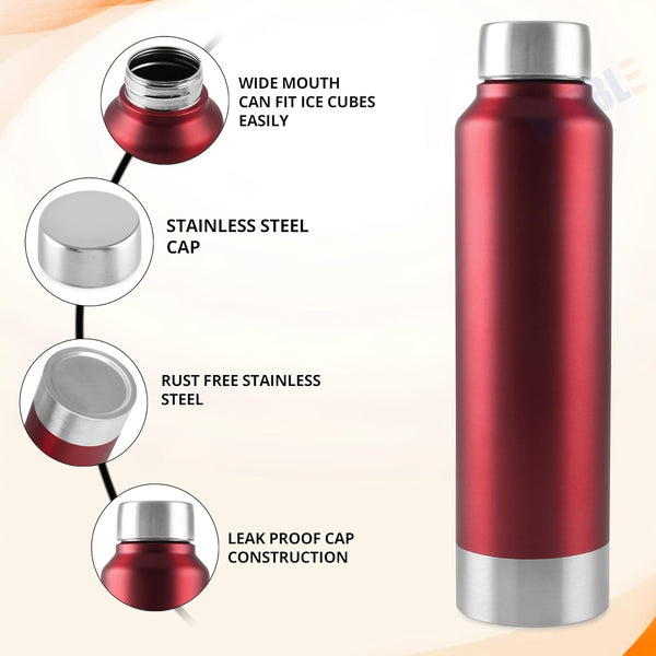 Stainless Steel Bottle 1L | Leak-Proof | GiftGlow | (Red-Silver Edition)