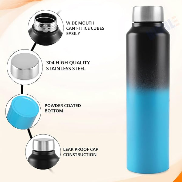 Stainless Steel Bottle 1L | Leak-Proof | GiftGlow | (Black-Blue Edition)