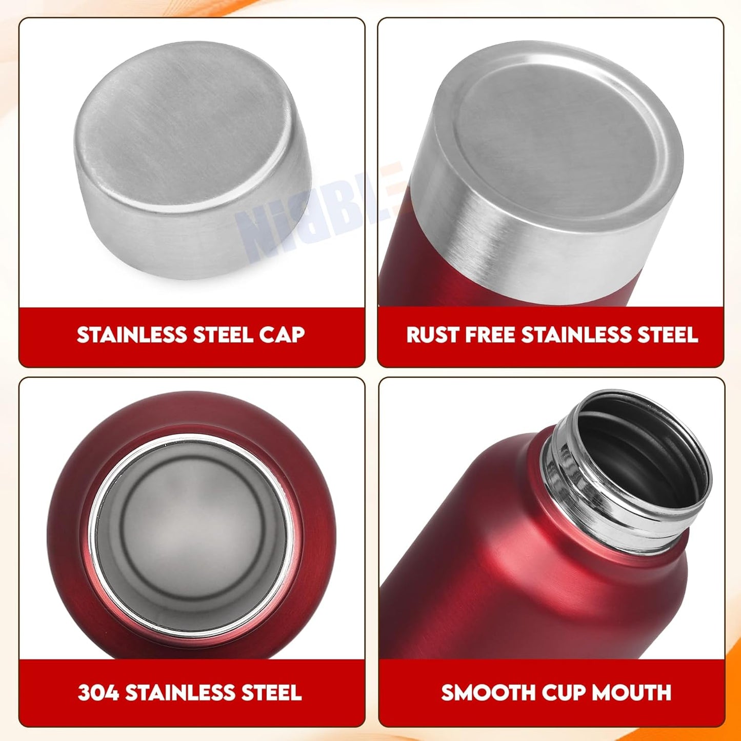 Stainless Steel Bottle 1L | Leak-Proof | GiftGlow | (Red-Silver Edition)