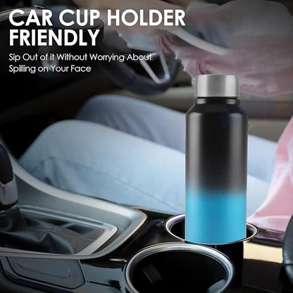 Stainless Steel Bottle 1L | Leak-Proof | GiftGlow | (Black-Blue Edition)